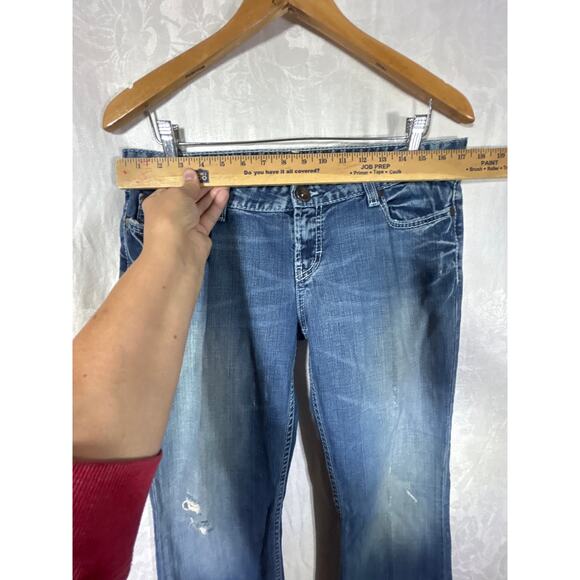 BKE Jeans 30x31.5 Sabrina Low Rise Flare VTG Y2K Distressed Blue Denim Buckle - Picture 4 of 12